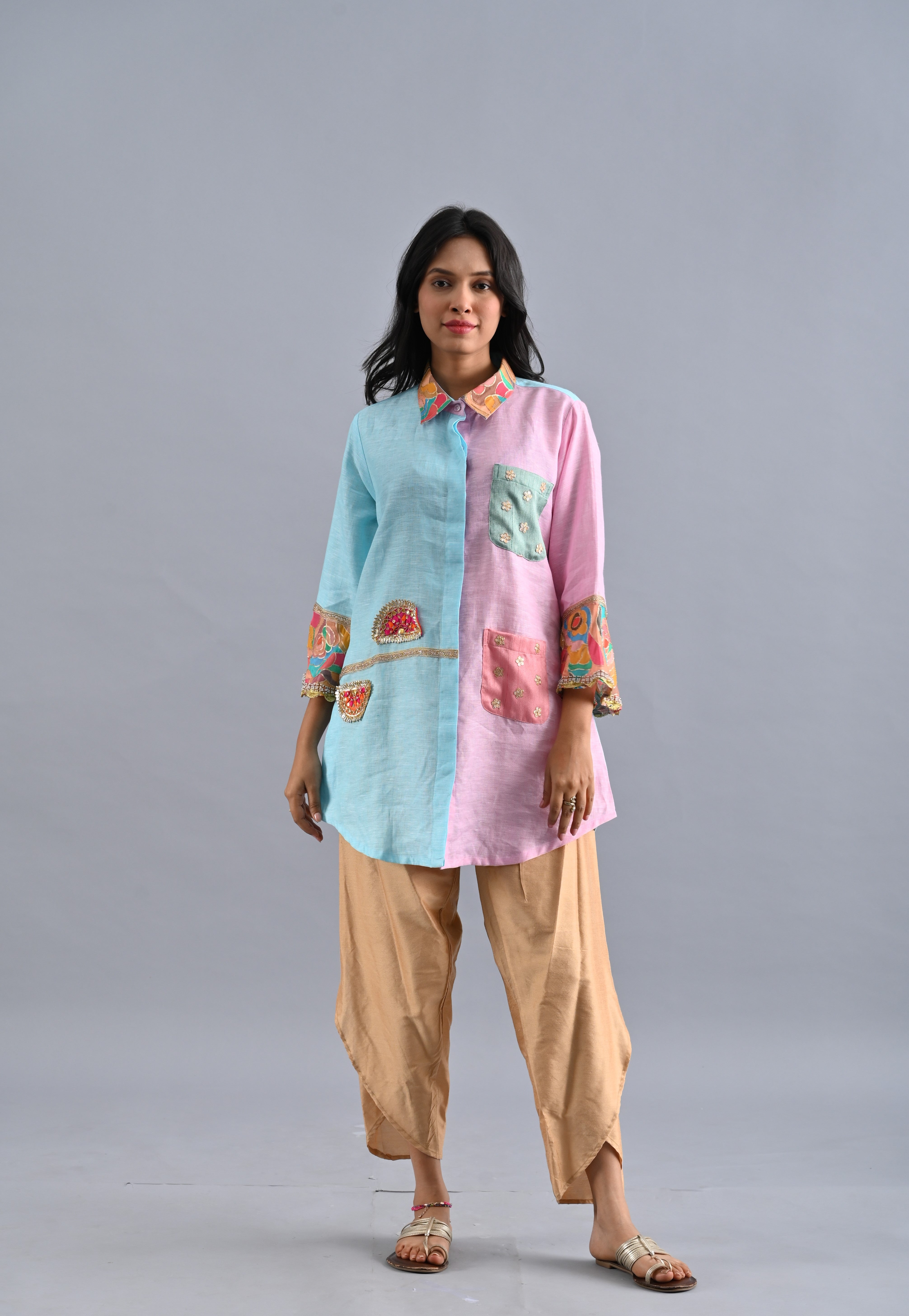 Glimmering Gotta Linen Kurta