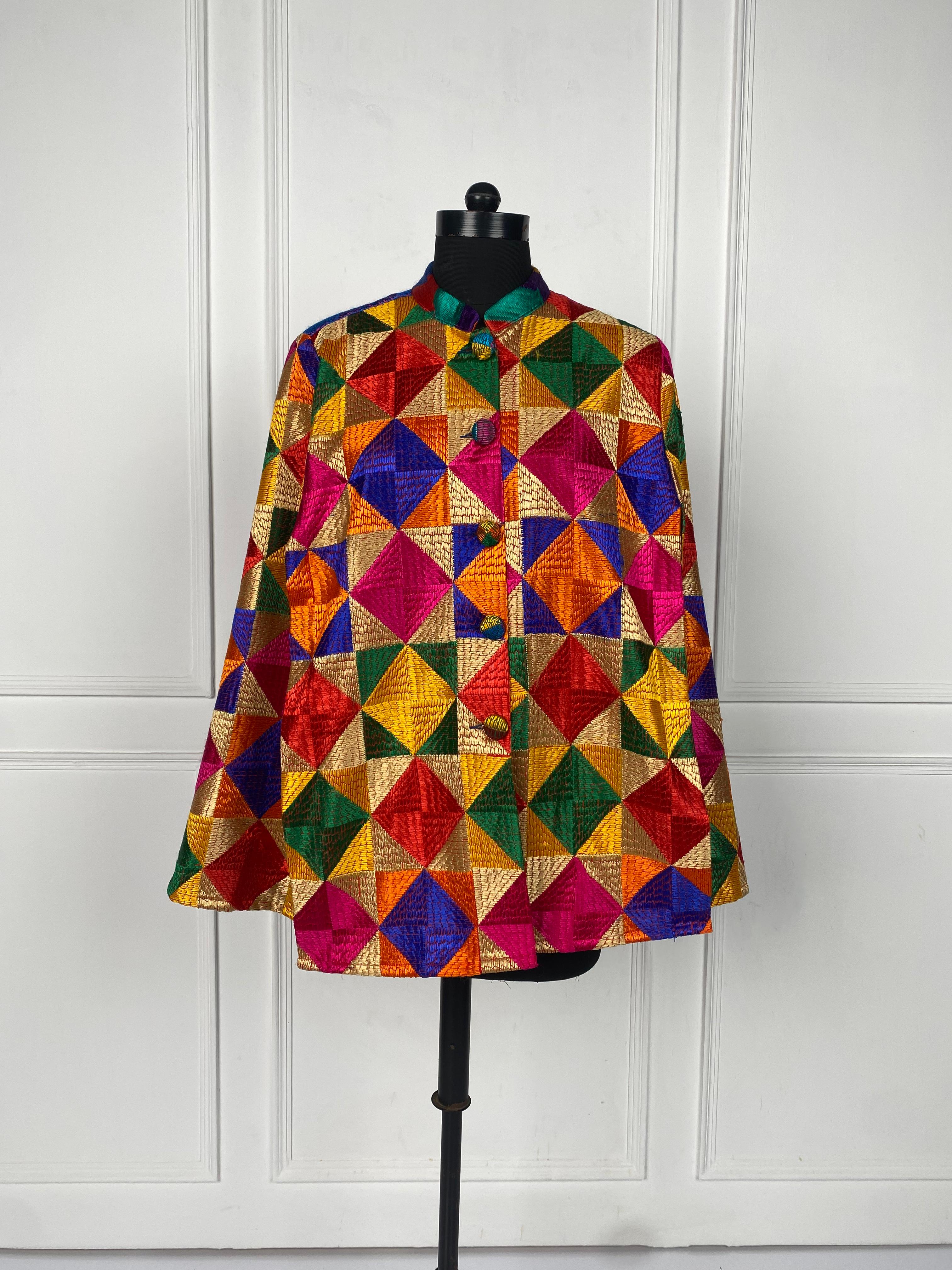 Winter Warm Phulkari Cape