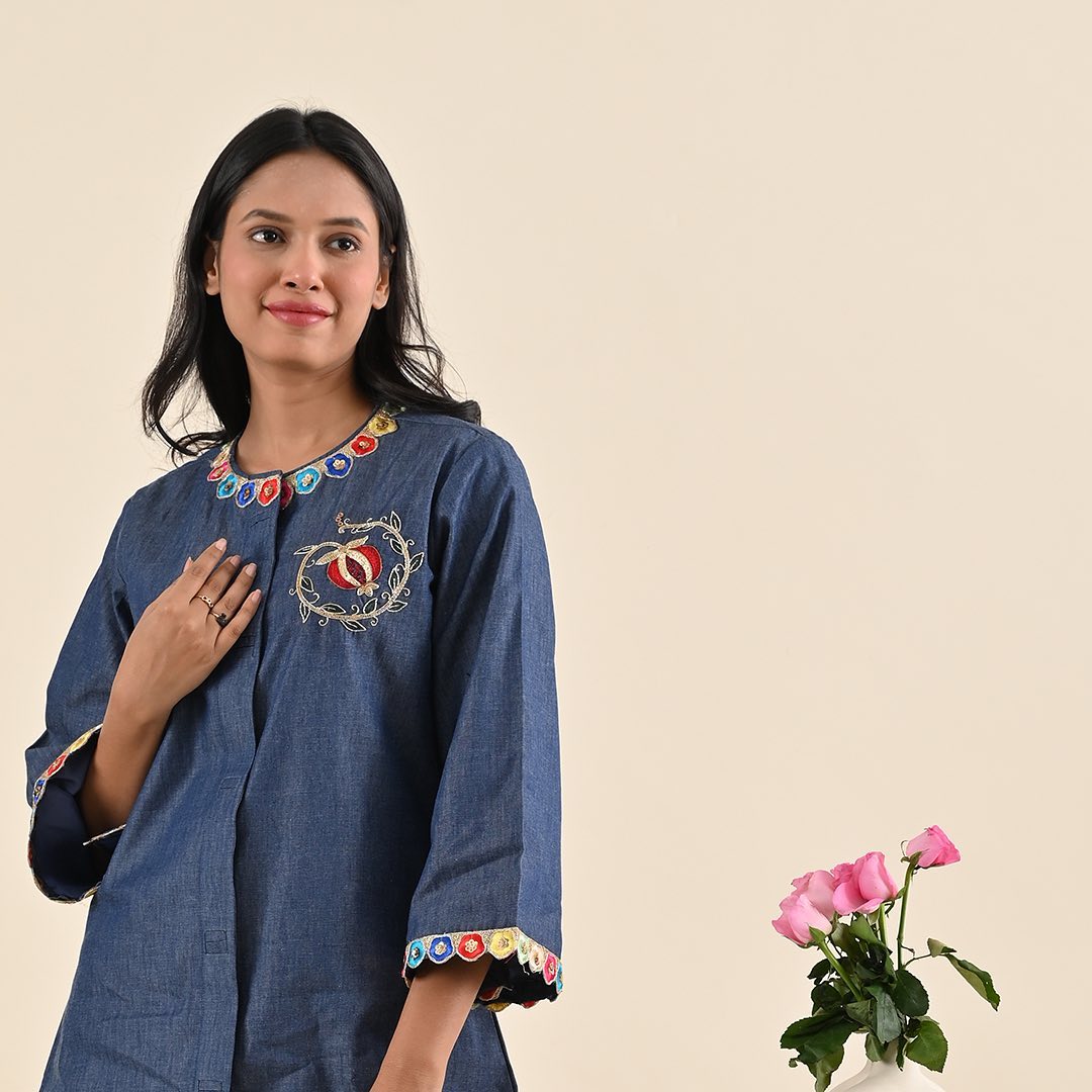 Blue Blossom Embroidered Shirt