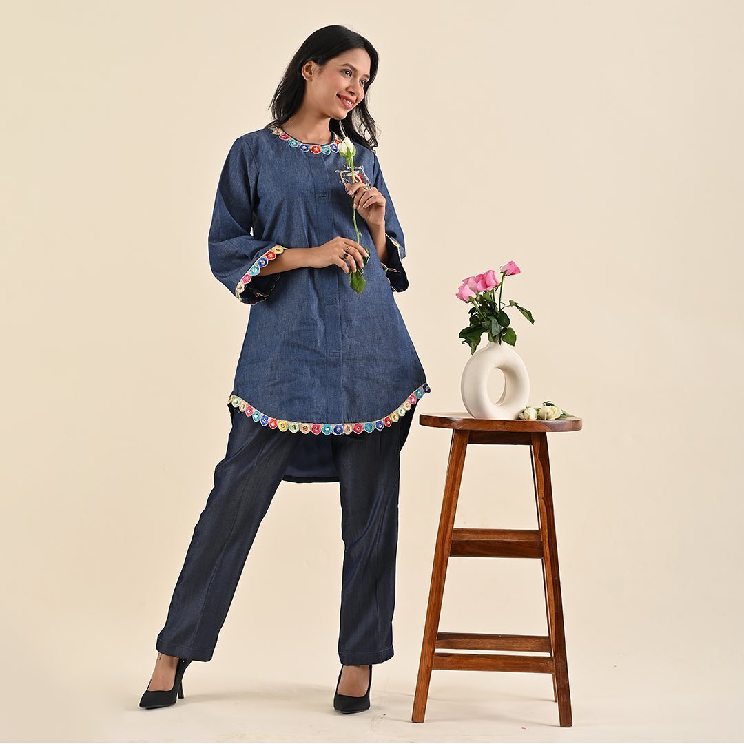 Blue Blossom Embroidered Shirt